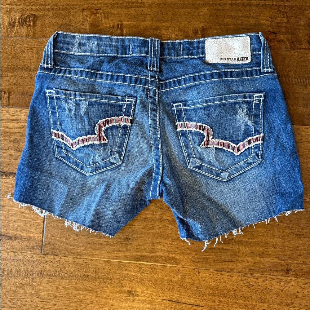 Big Star Blue Jean Shorts with Frayed Hem and Distressed Look